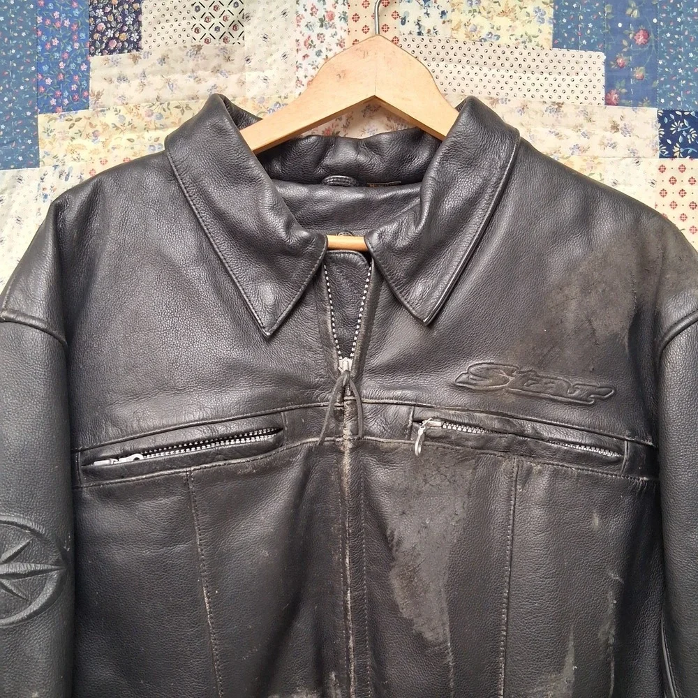 Yamaha Star Motorcycle Leather Riding Jacket Size XL Black Removable Lining